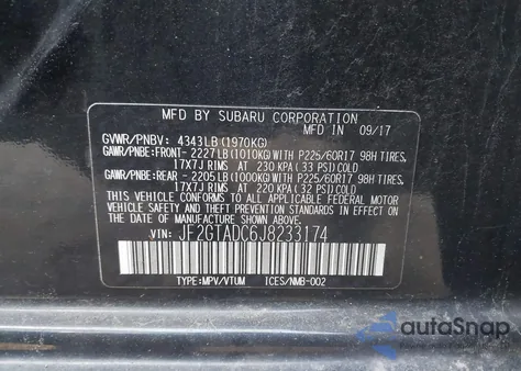 2018 Subaru Crosstrek 2.0I Premium z USA, uszkodzony, nr VIN JF2GTADC6J8233174